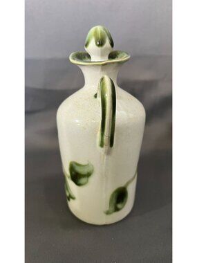 Vintage John B. Taylor  Ceramic Jug With Cork Lid Green & White